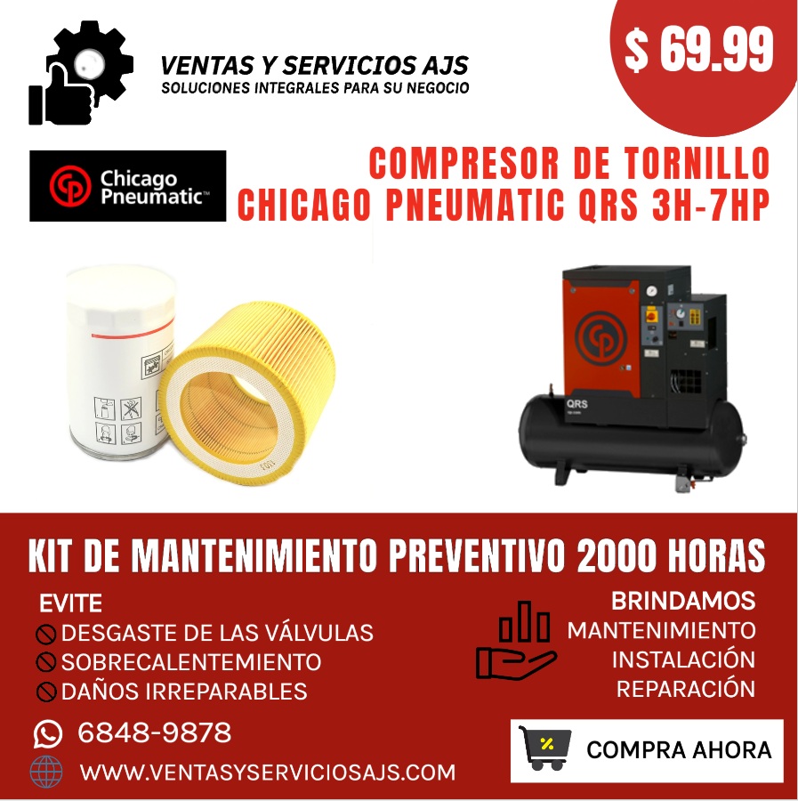 Compresor de tornillo Chicago Pneumatics QRS mantenimiento 2000 horas Panama Protega su inversión